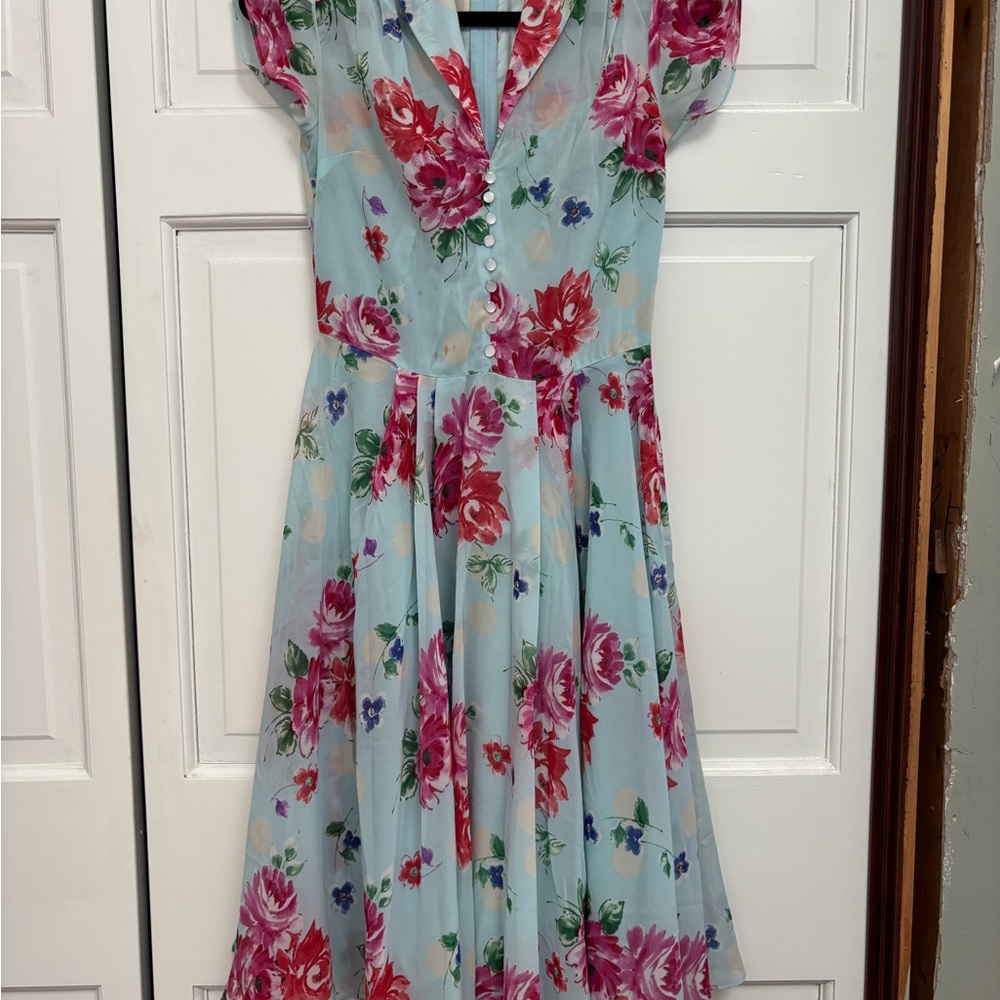 Hell Bunny Vixen Light Blue Floral Dress